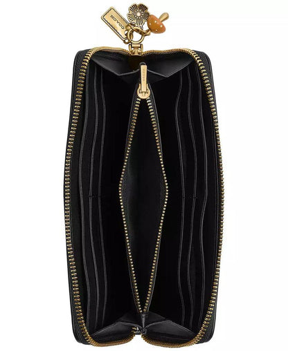 Essential Slim Spazzolato Leather Zip Around Wallet with Charm