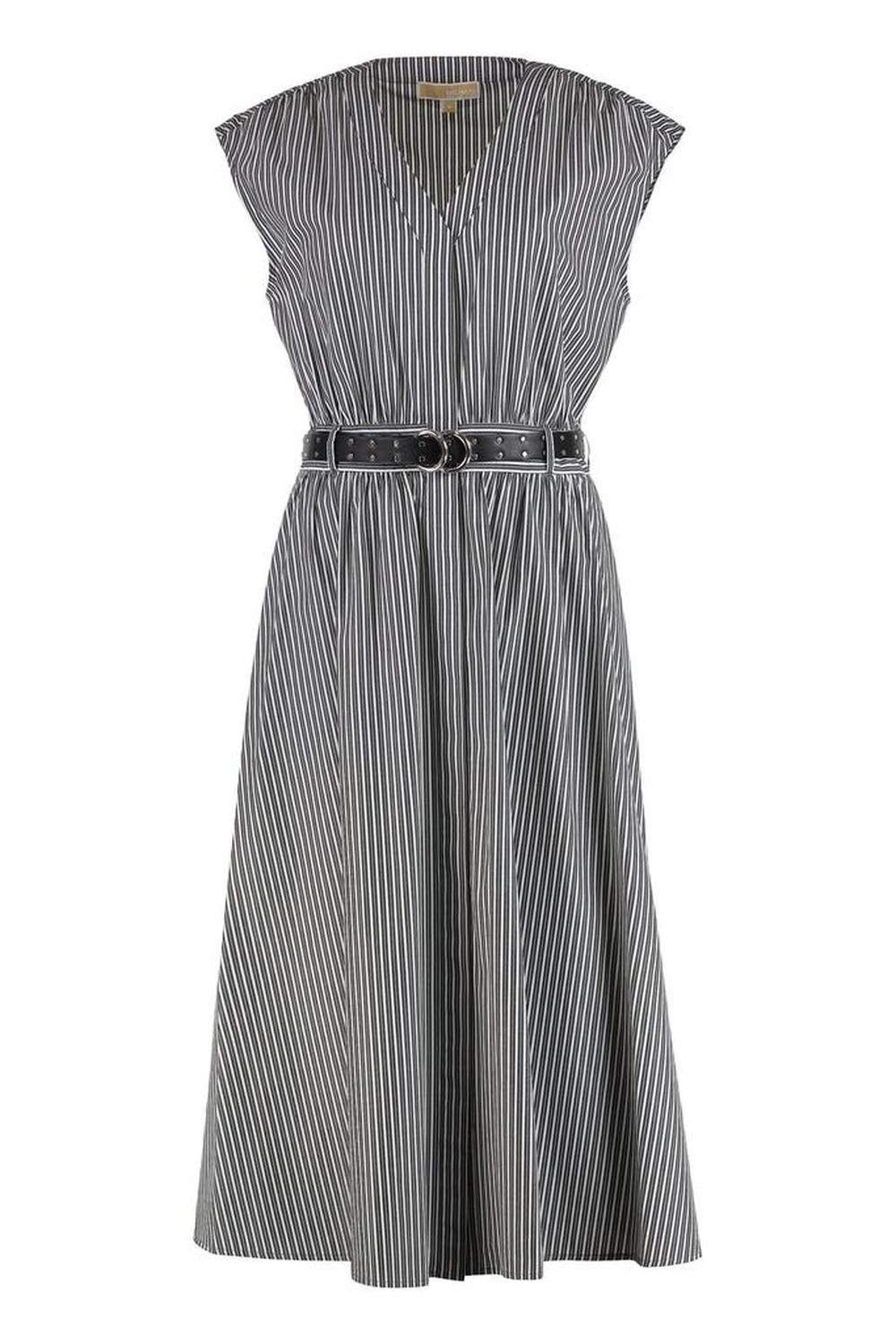 Michael Michael Kors Striped Poplin Belted Midi Dress