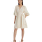 Belted Linen Bubble-Sleeve Dress
