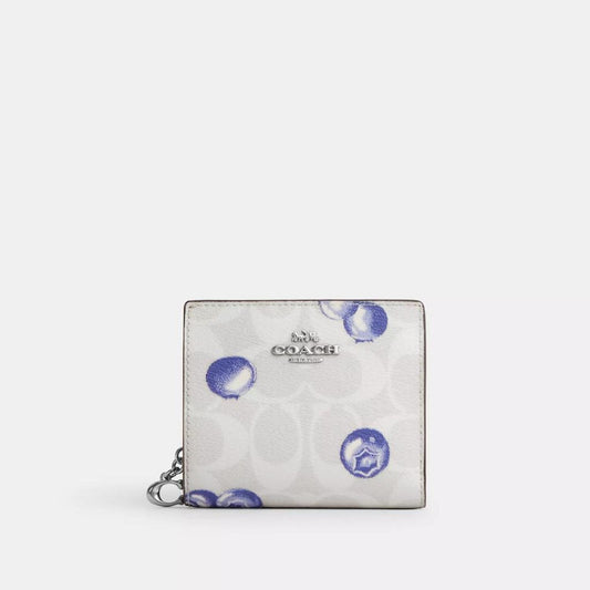 Coach Outlet Snap Wallet In Signature Canvas With Blueberry Print