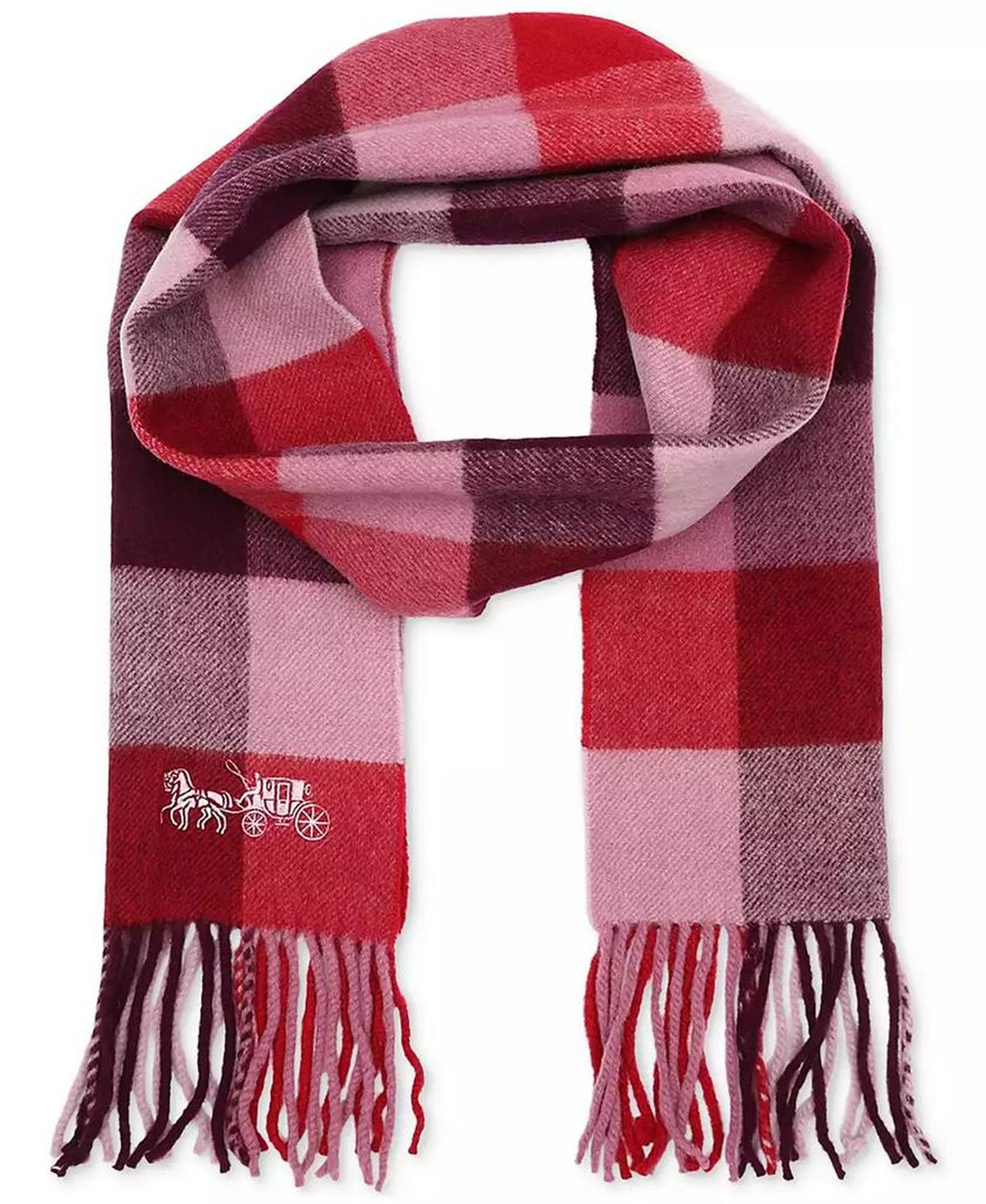 Women's Wool Checkered Fringe-Trim Scarf