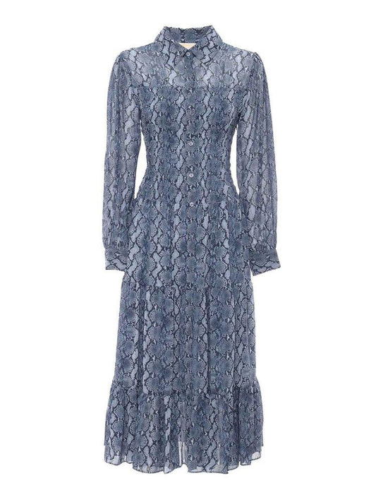 Michael Michael Kors Printed Georgette Smocked Shirt Dress