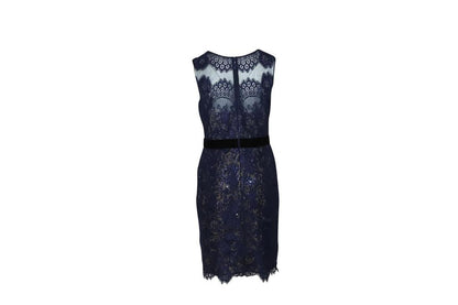 Marchesa Notte Lace Sequined Midi Dress in Blue Polyester