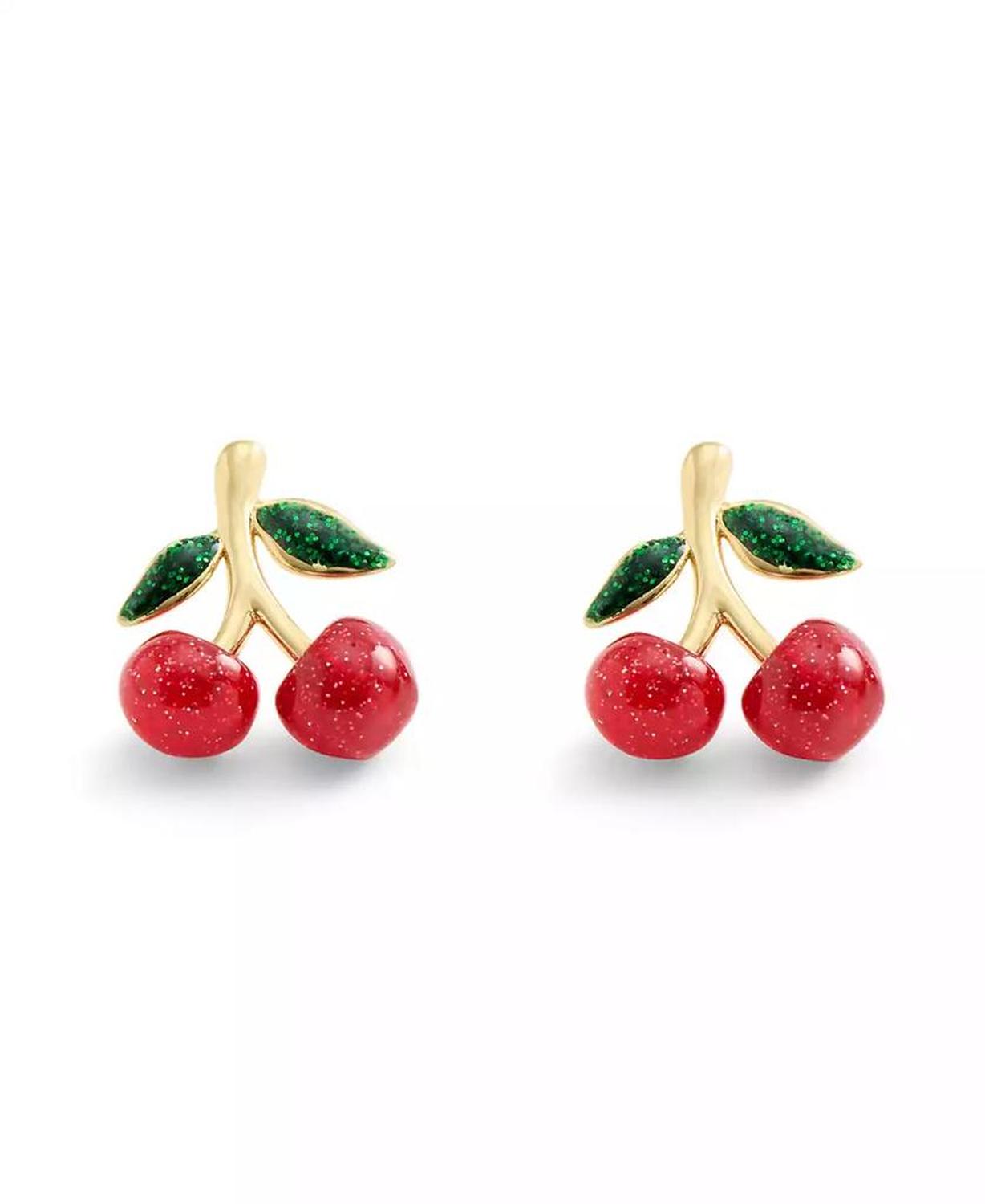 Red Enamel Cherry Cluster Stud Earrings