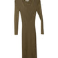 Fitted Ribbed Knit Midi Dress in Metallic Gold Viscose