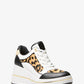 Emmy Leather and Leopard Print Calf Hair Wedge Trainer