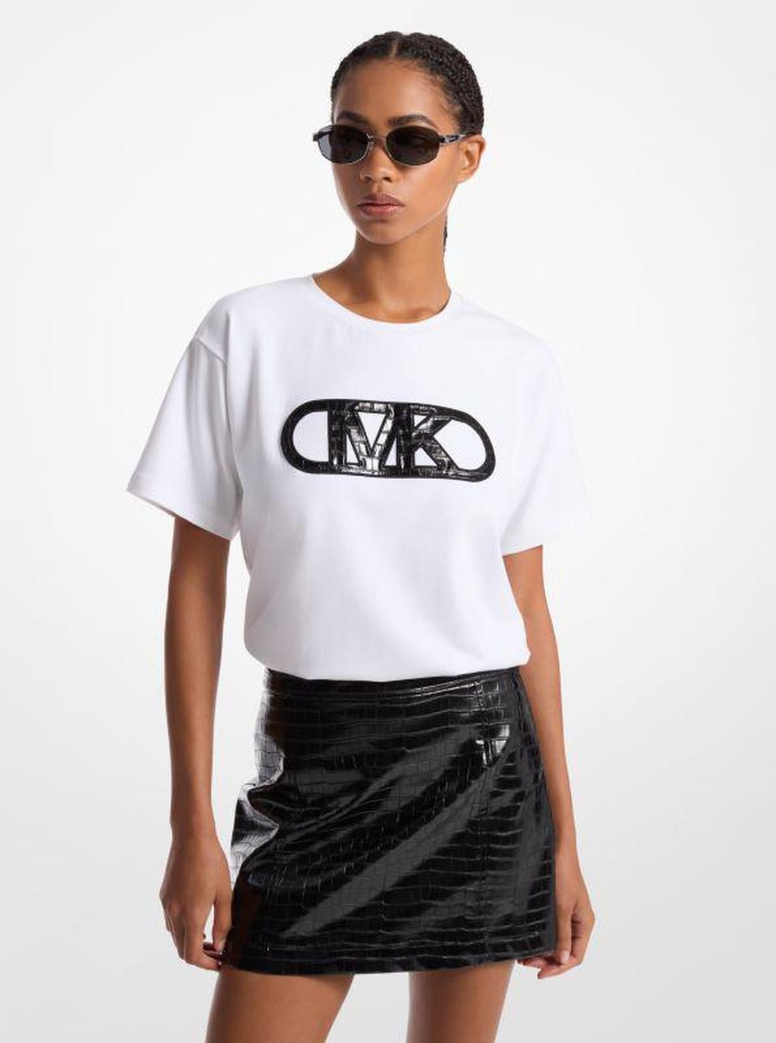 Crocodile Embossed Empire Monogram Stretch Cotton T-Shirt