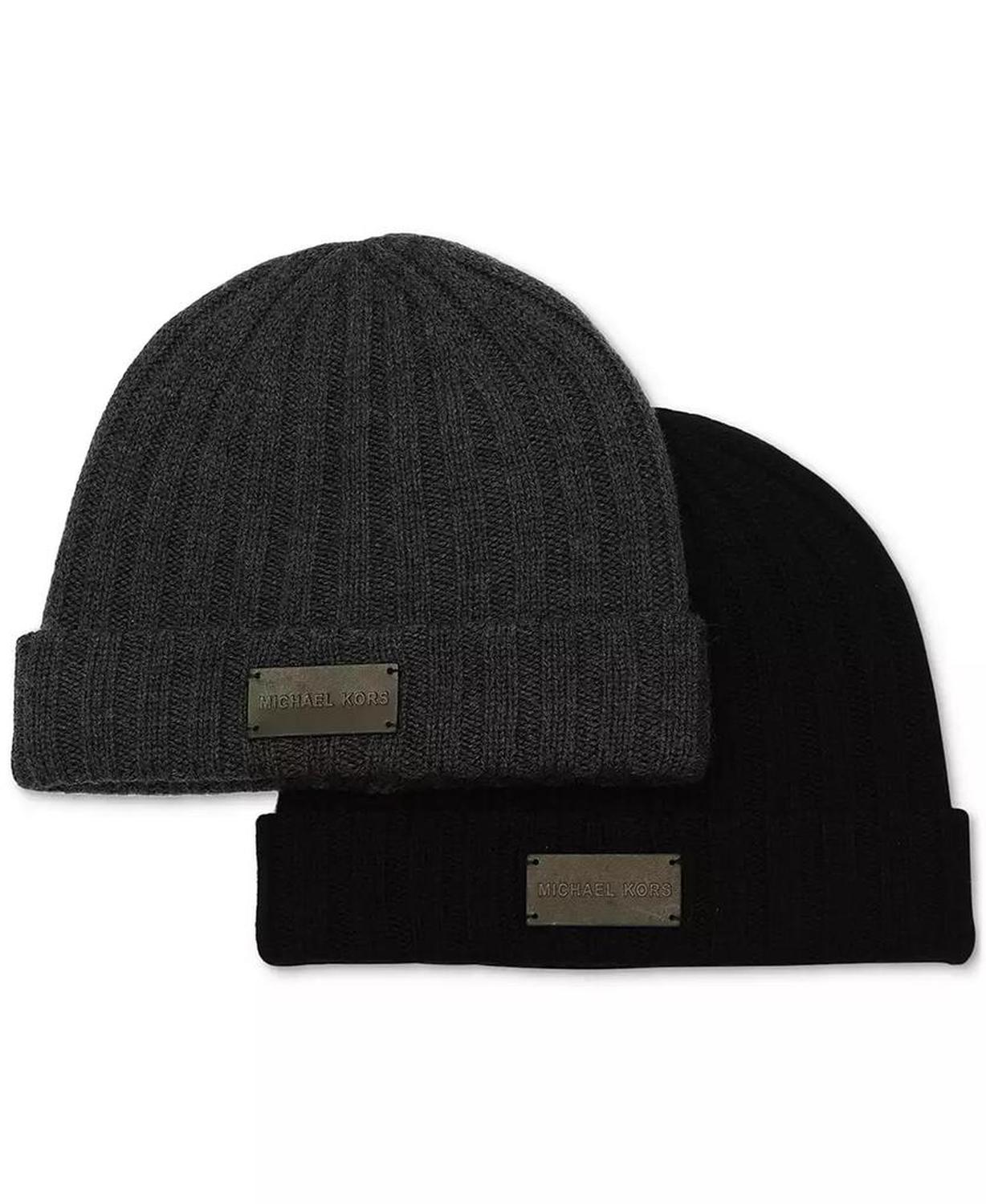 Men's Leather Patch Ribbed Beanie