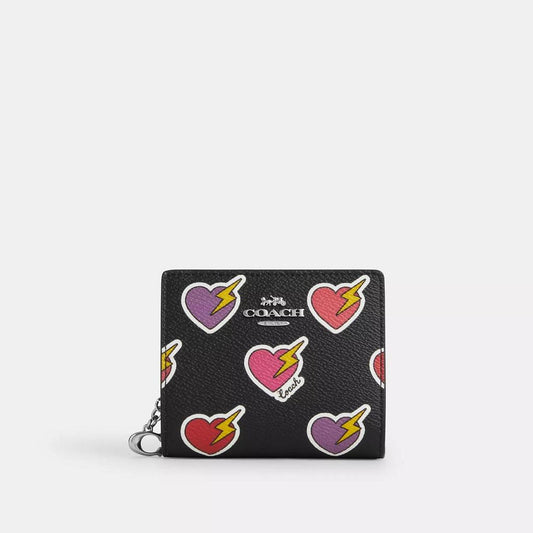 Coach Outlet Snap Wallet With Heart Bolt Print