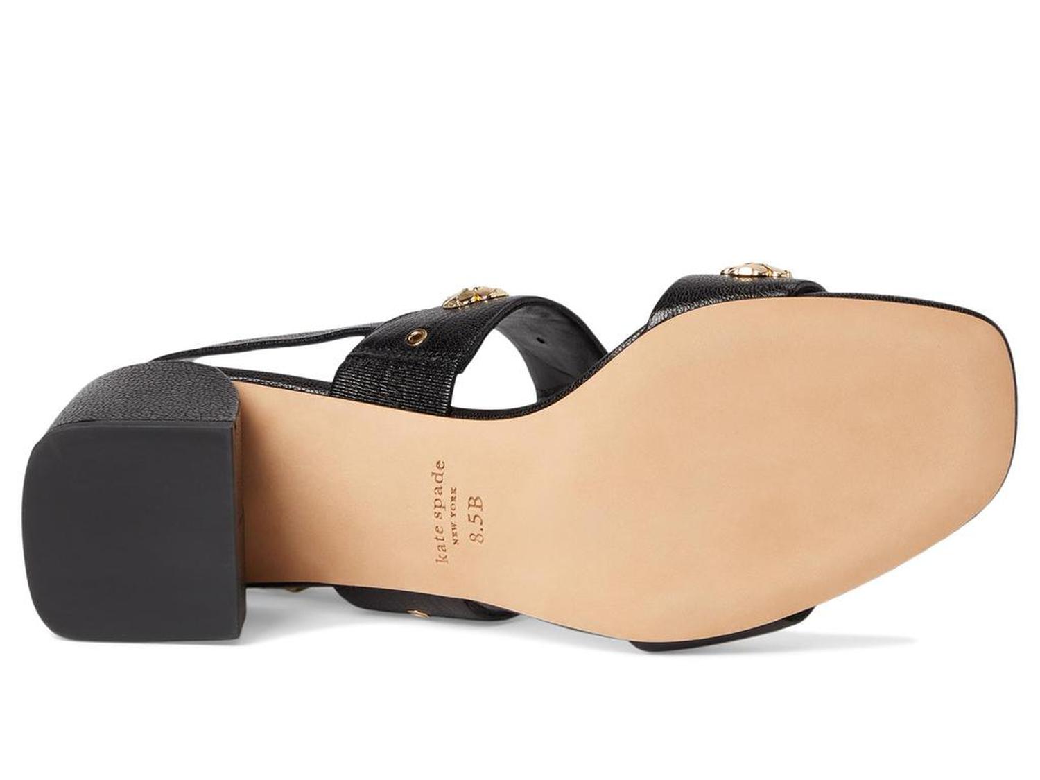 Spade Flower Stud Pebbled Leather Block Heel Sandal