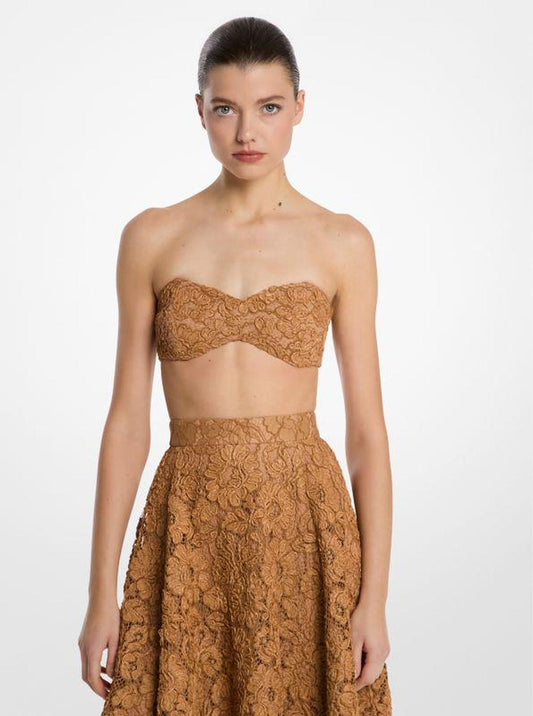 Hand-Embroidered Floral Lace Bandeau Top
