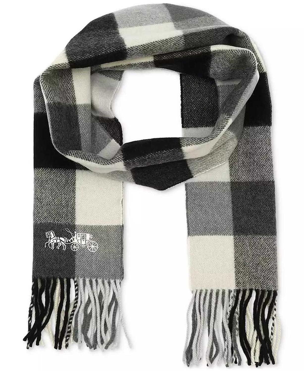 Women's Wool Checkered Fringe-Trim Scarf