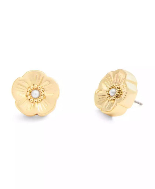 Faux Cultivated Pearl Signature Heritage Tea Rose Stud Earrings
