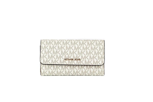 Michael Kors Jet Set Travel Leather Large Trifold Wallet Clutch Women's ivory