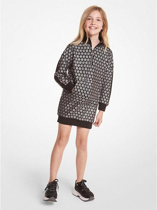 Metallic Logo Stretch Knit Zip Dress