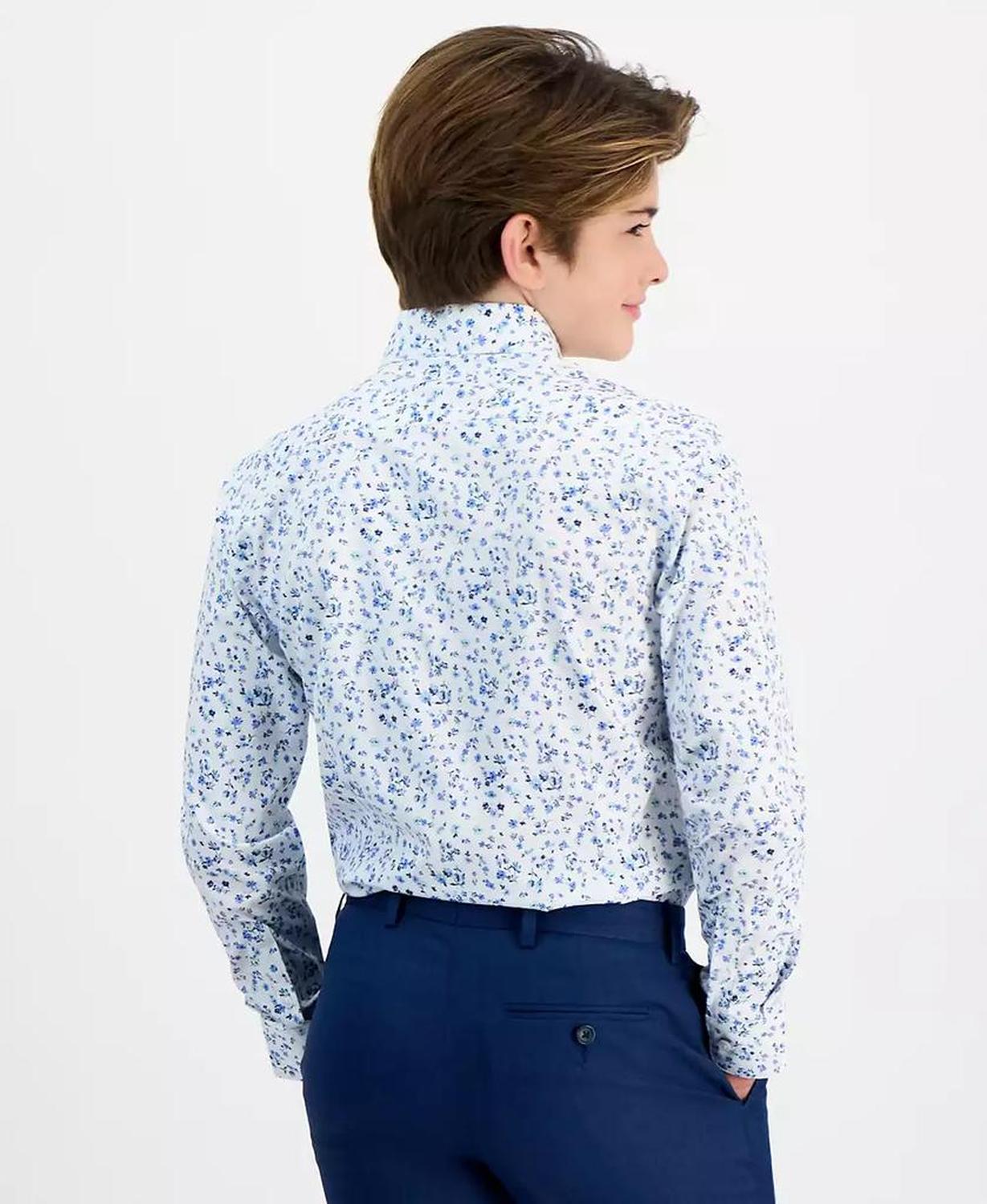 Big Boys Floral-Print Classic-Fit Dress Shirt
