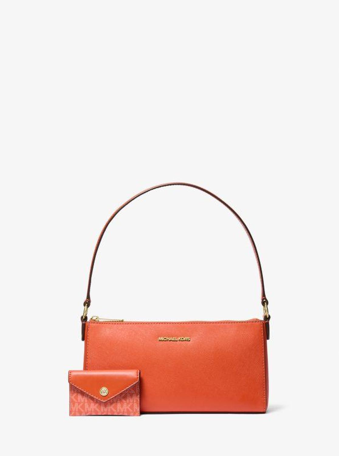 Vincent Medium Saffiano Leather Pochette with Signature Logo Card Case