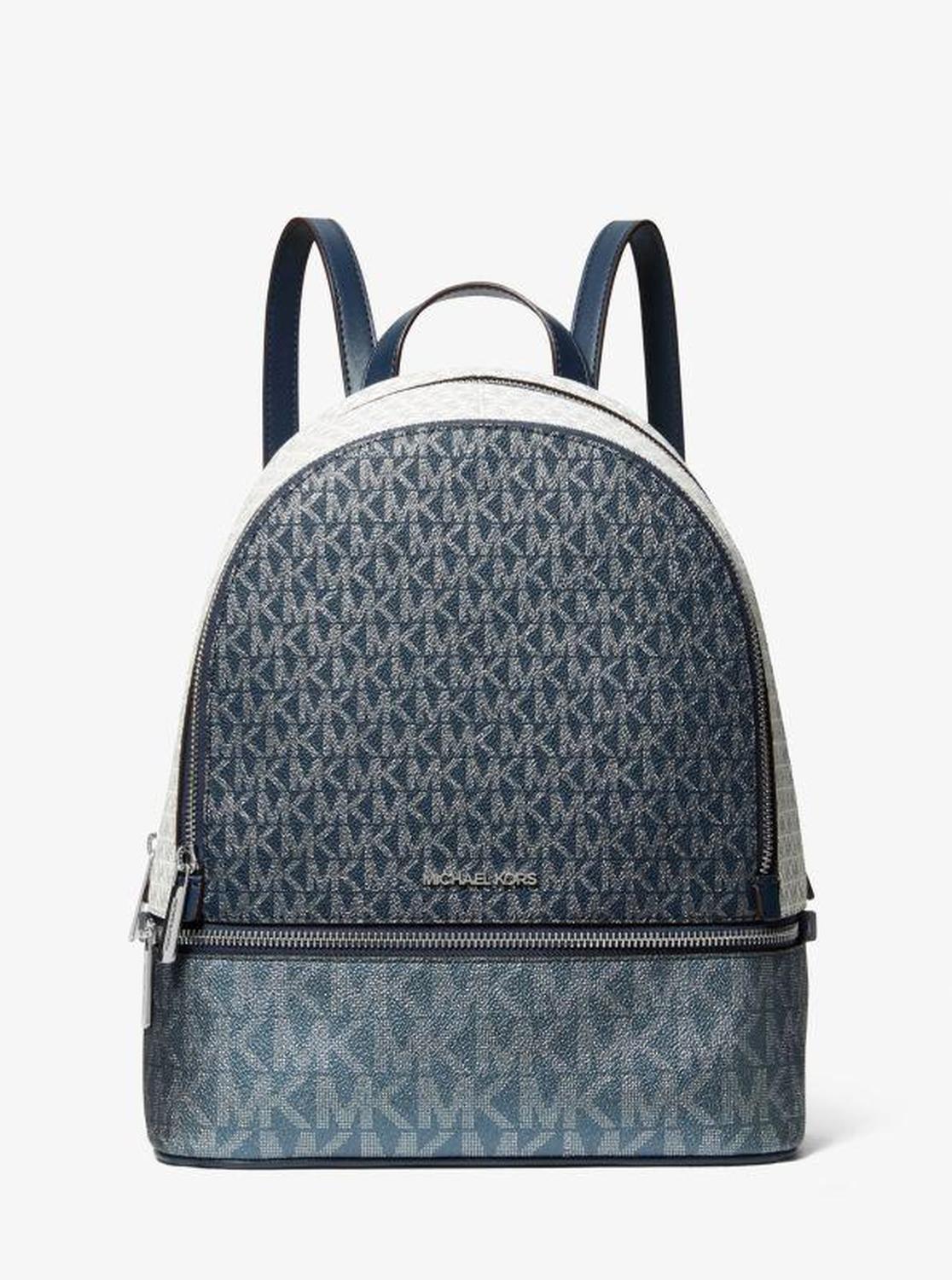 Rhea Medium Metallic Signature Logo Backpack