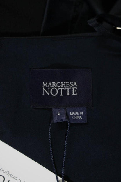 Marchesa Notte Womens Back Zip Side Slit Satin Embellished Gown Navy