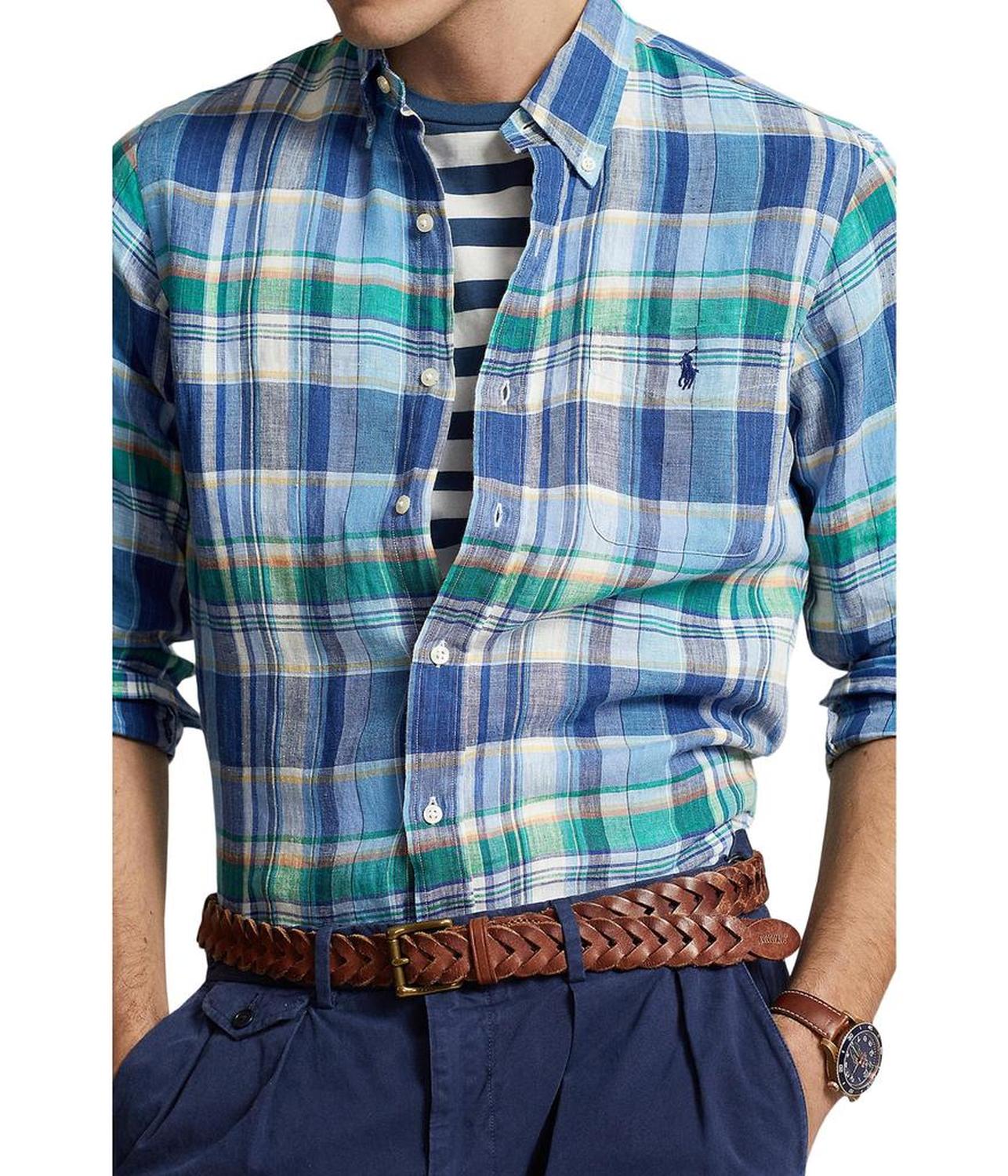 Classic Fit Plaid Linen Shirt