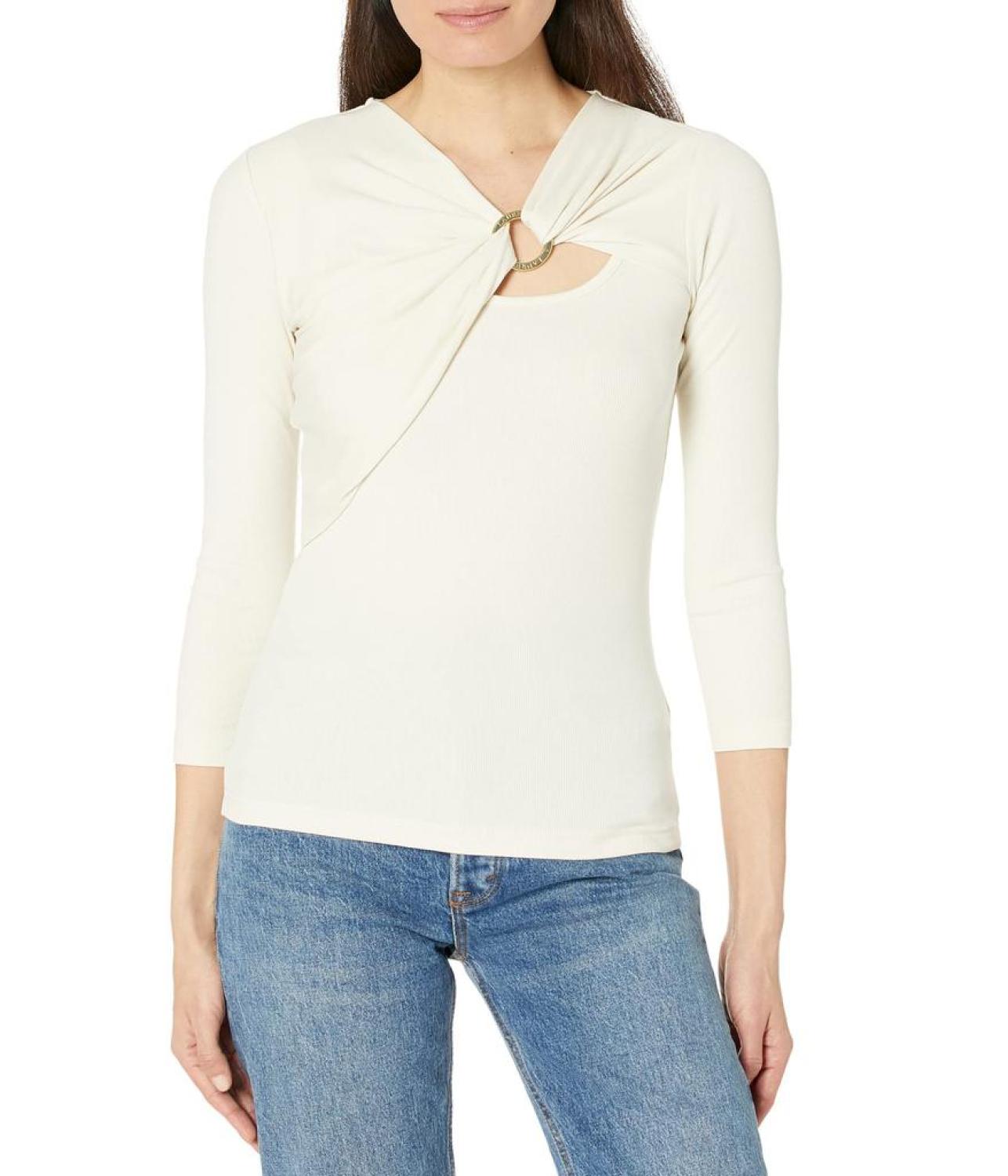 Ring-Front Rib-Knit Top