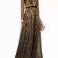 Off The Shoulder Long Sleeve Ombré Sequin Gown In Gold