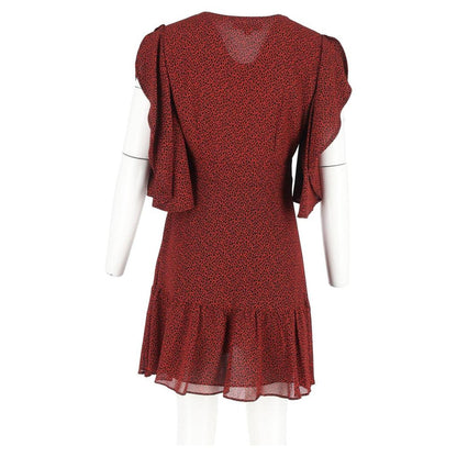 MICHAEL  Printed Cascade-Sleeve Mini Dress in Red Polyester