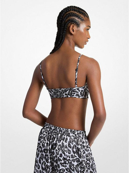 Leopard Logo Print Satin Bra Top