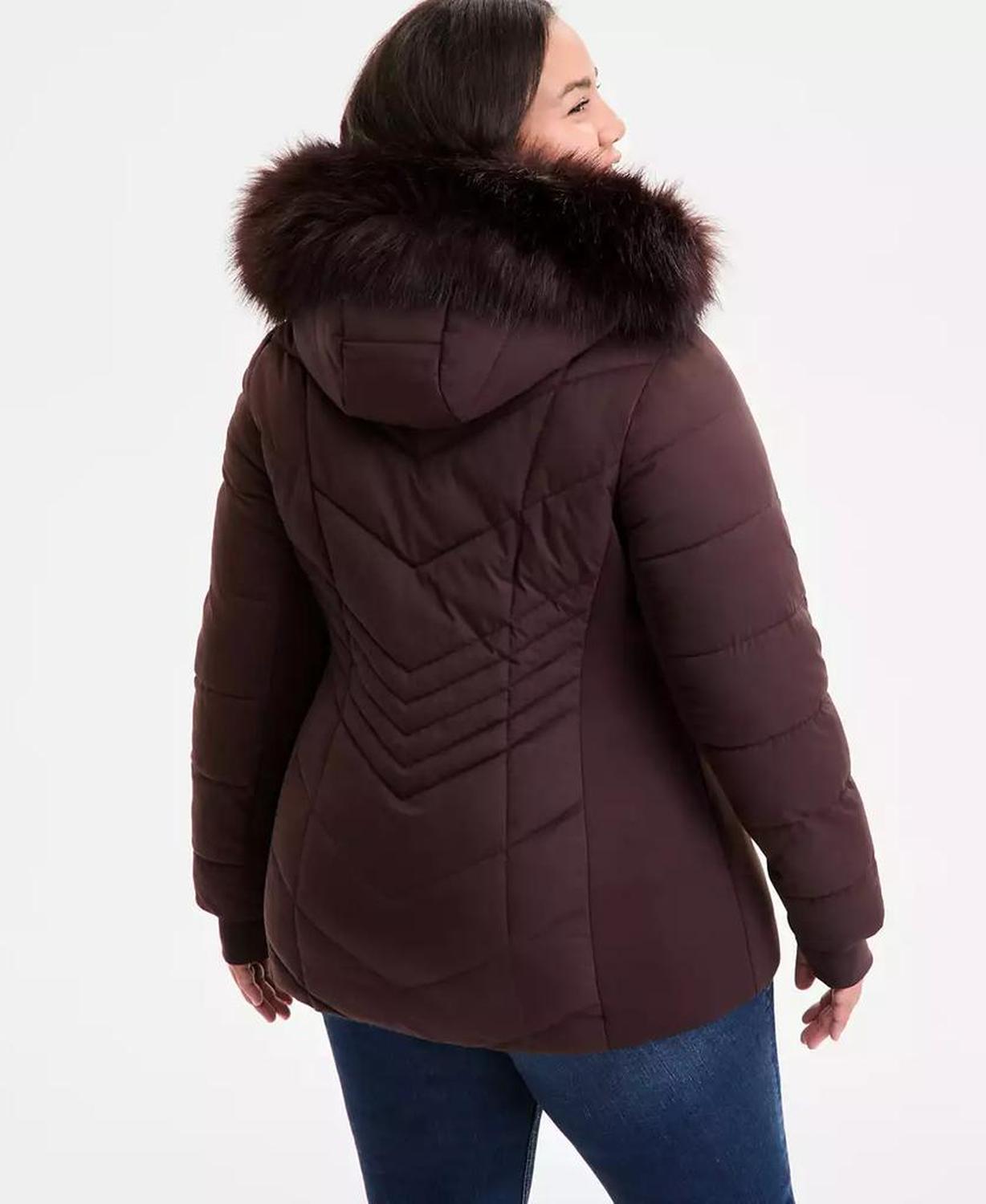 Plus Size Faux-Fur-Trim Hooded Puffer Coat, Exclusively at Macy's