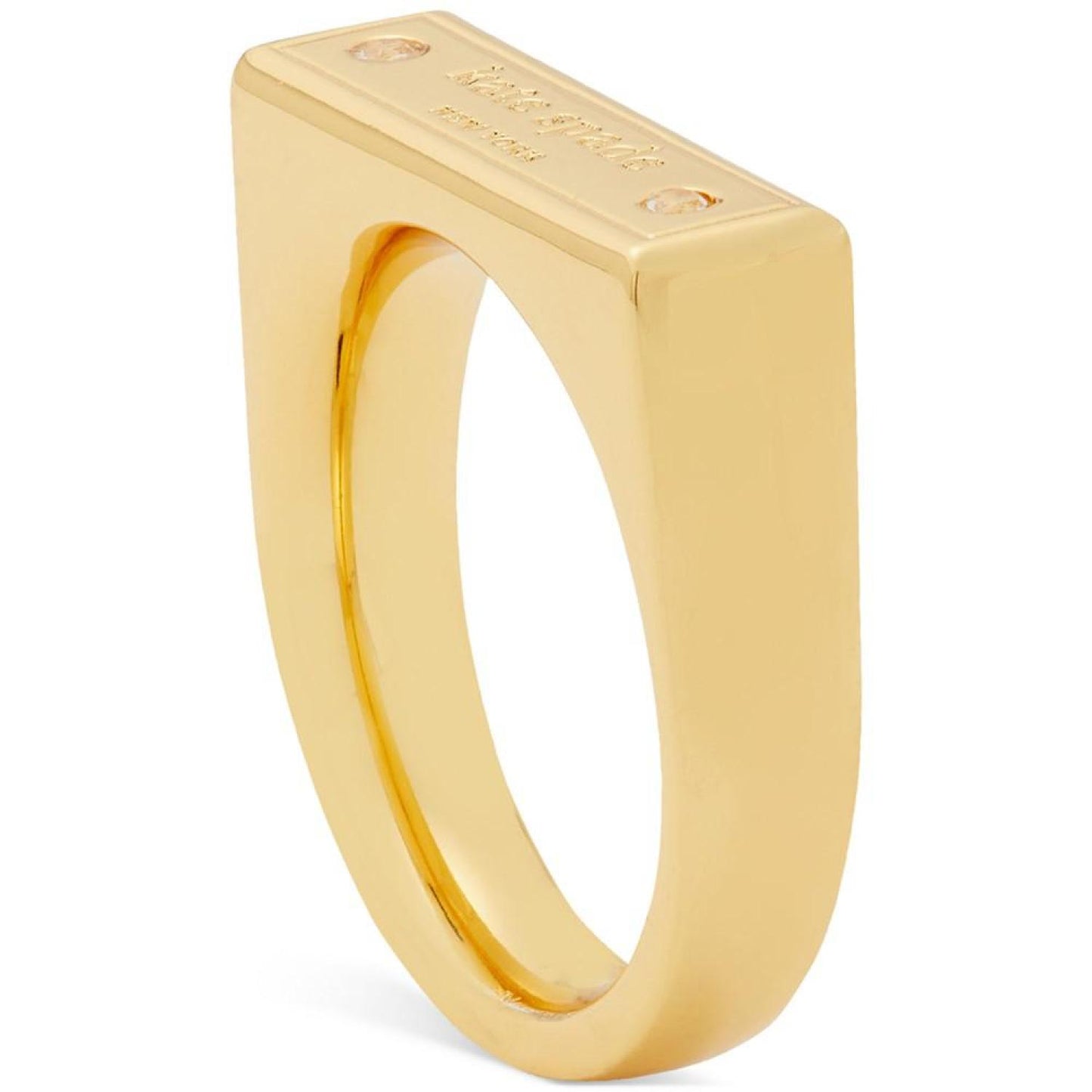 Gold-Tone Pavé Logo Bar Ring