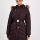 Women's Faux-Fur-Trim Hooded Belted Puffer Coat