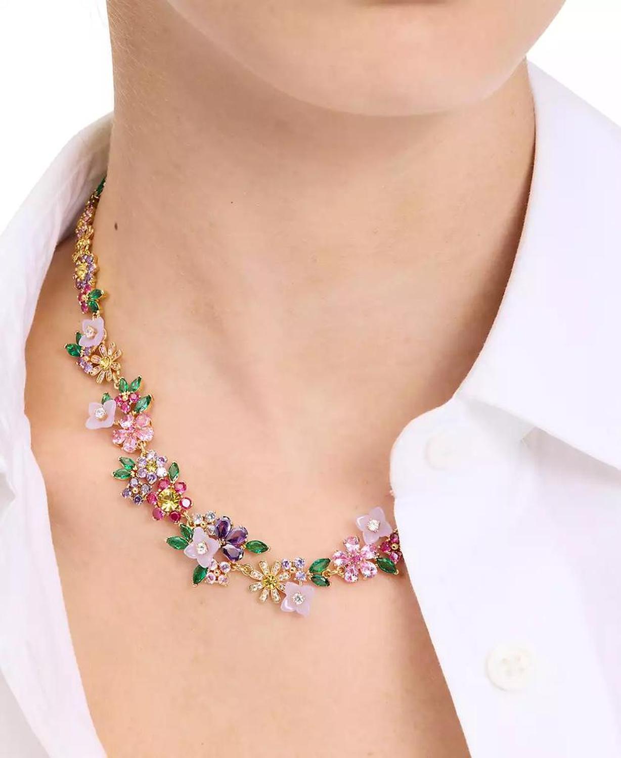 Gold-Tone Stone & Cubic Zirconia Bursting Blooms Statement Necklace, 16" + 3" extender