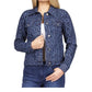 Button Up Spread Collar Animal Print Denim Jacket In Dusk Blue Wash