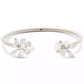 Silver-Tone Cubic Zirconia & Imitation Pearl Flower Flex Cuff Bracelet