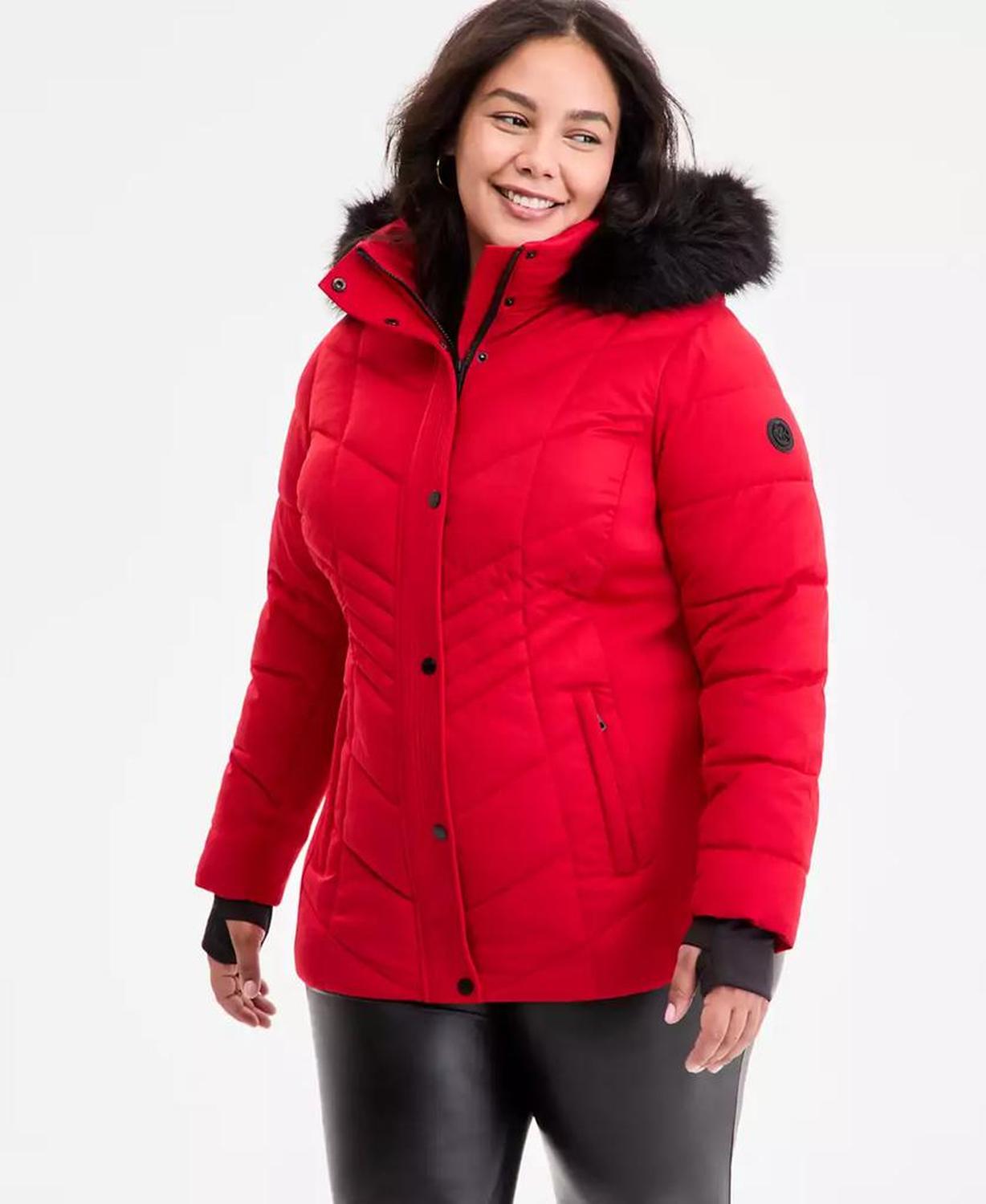 Plus Size Faux-Fur-Trim Hooded Puffer Coat, Exclusively at Macy's