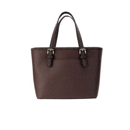 Michael Kors Jet Set Mocha Leather XS Carryall Top Zip Tote Bag Women's Purse