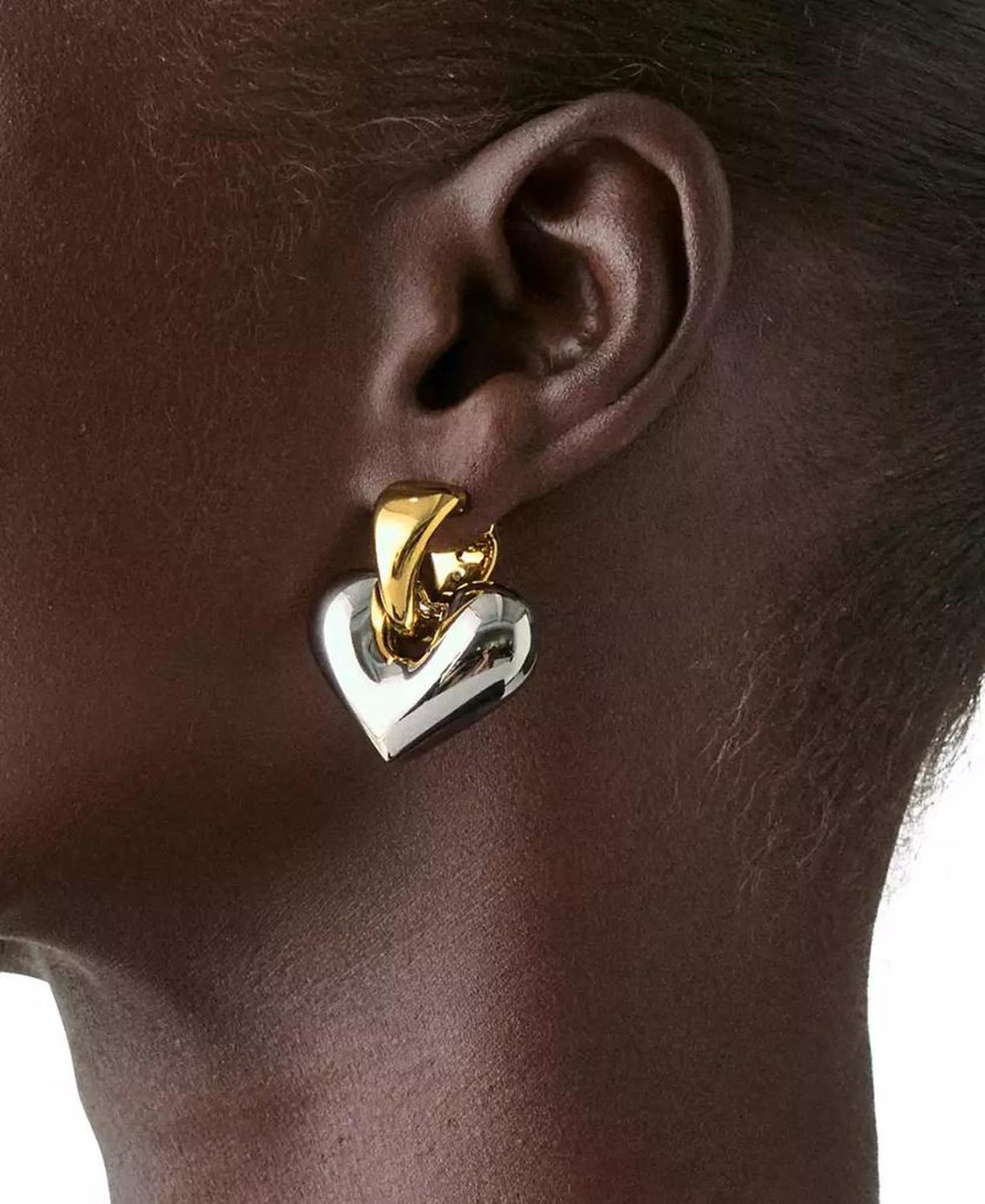 Two-Tone Sculpted Spade Drop Earrings