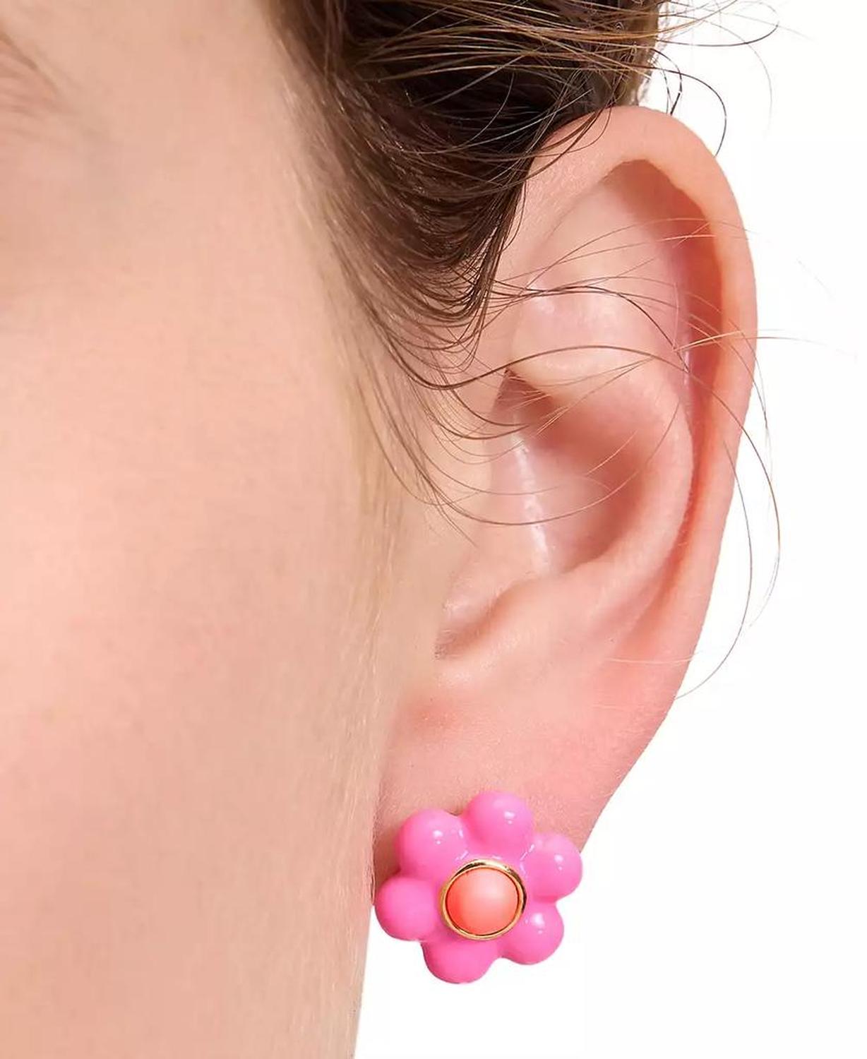 Gold-Tone Petal Puff Floral Stud Earrings