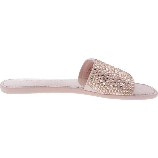 All That Glitters Womens Embellished Leather Slide Sandals