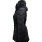 Belted Faux-Fur-Trim Hooded Puffer Coat In Black
