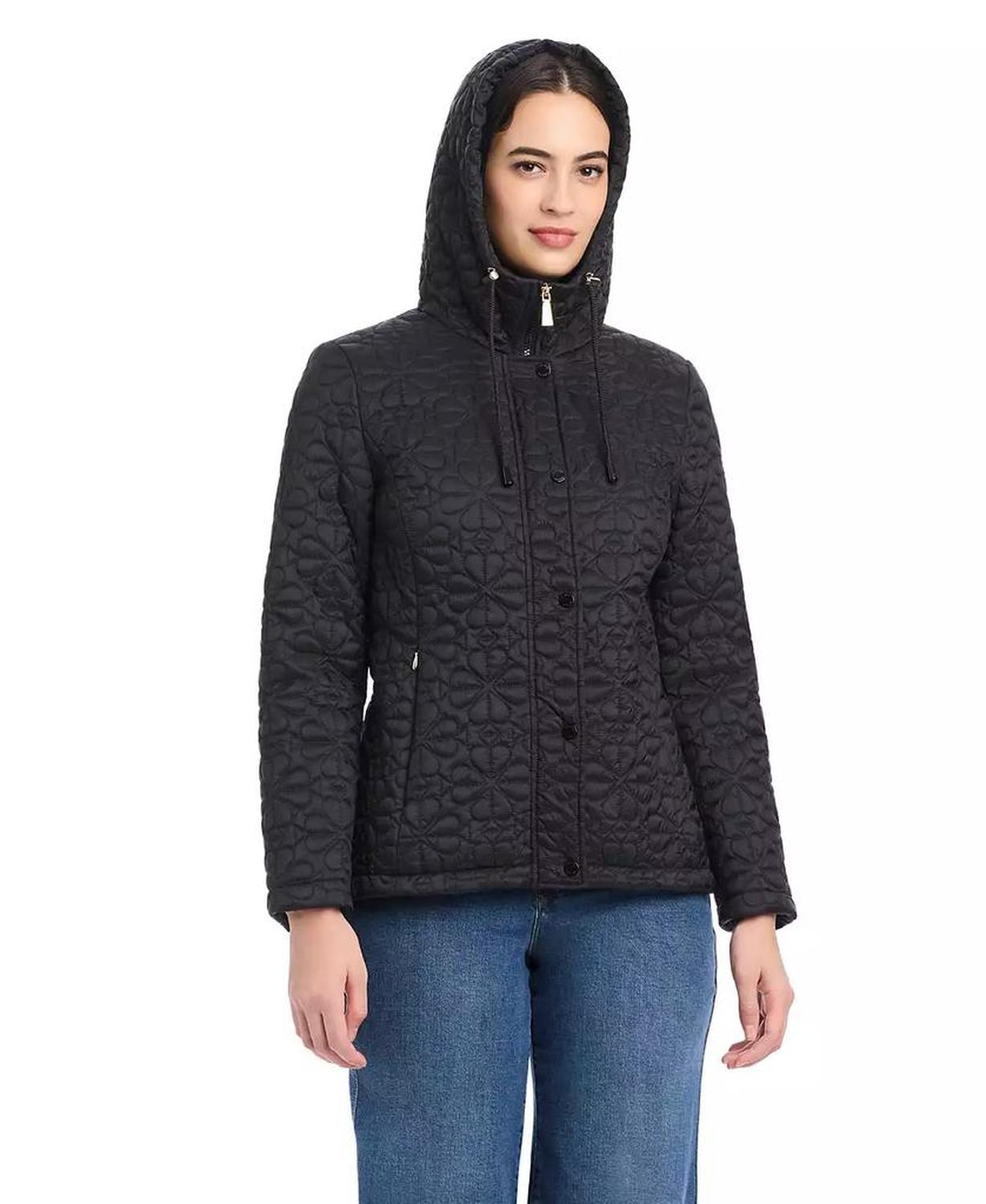 Women's Short Spade Flower Quilted Jacket W/ Hood