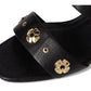 Spade Flower Stud Pebbled Leather Block Heel Sandal