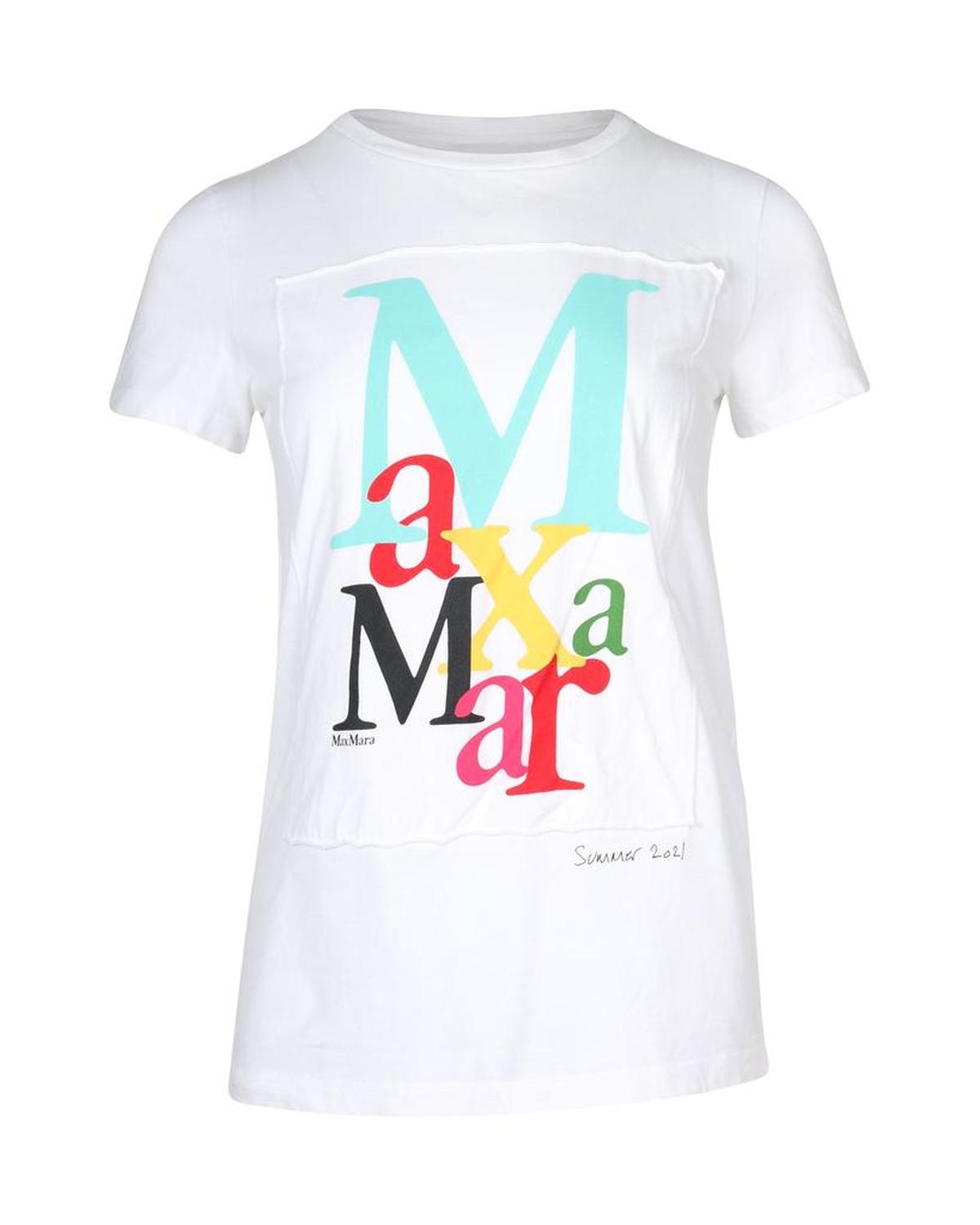 Maxmara Humor Logo-Print T-shirt in White Cotton Jersey