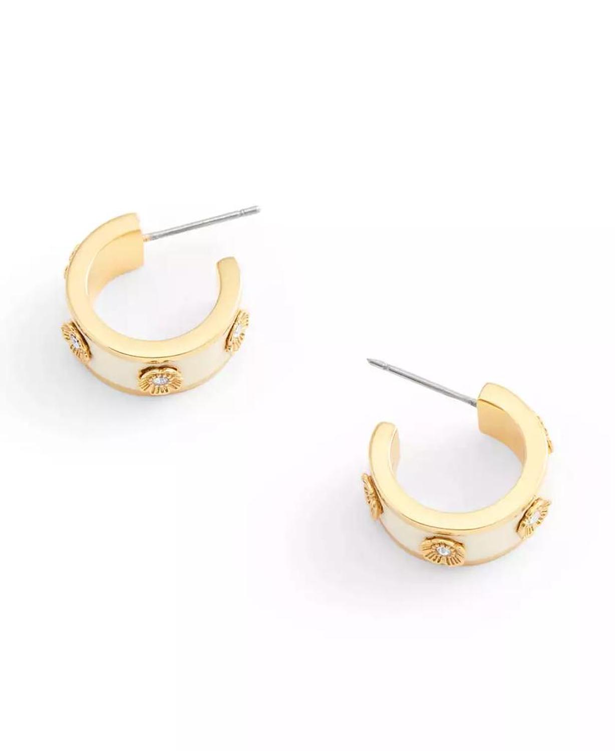 Signature Faux Stone Tea Rose Enamel Huggie Hoop Earrings