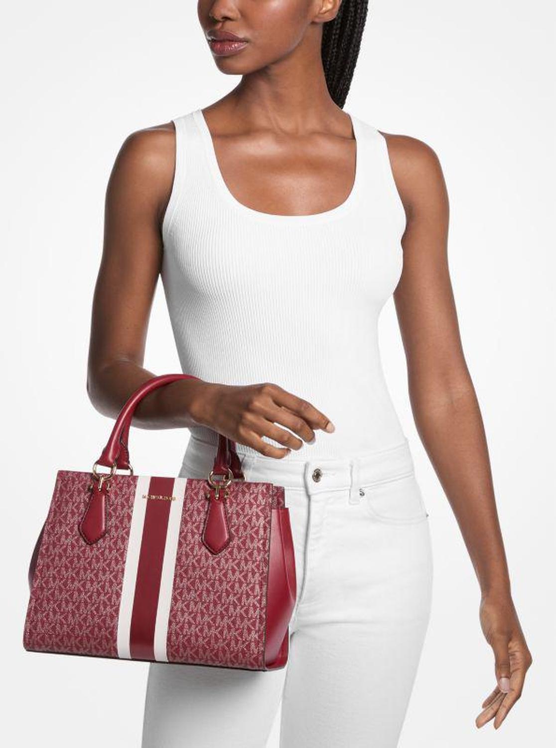 Marilyn Medium Signature Logo Stripe Satchel