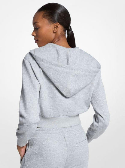 Logo Jacquard Cropped Zip-Up Hoodie