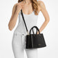 Flora Medium Signature Logo and Leather Satchel