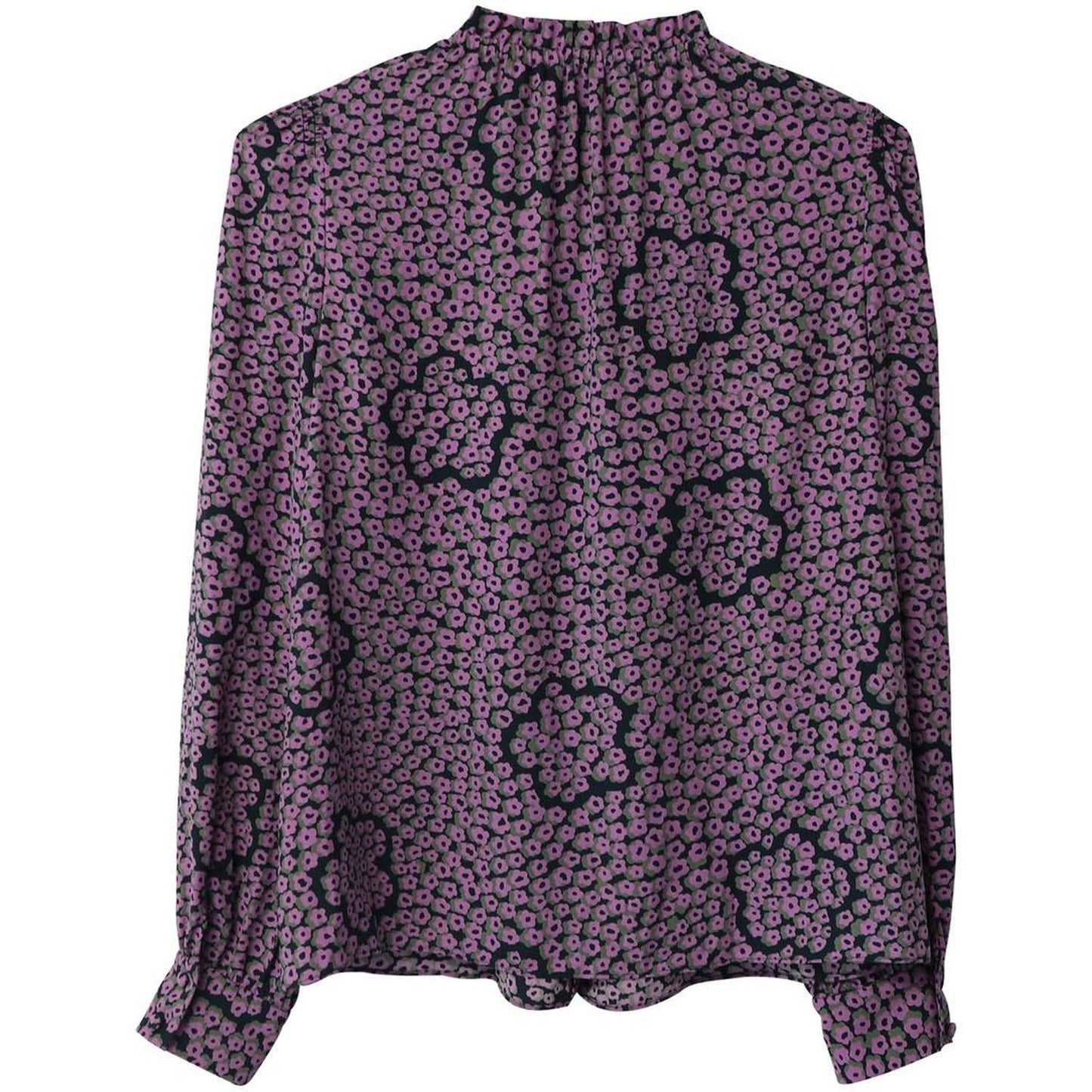 Floral Blouse with Peasant Sleeves in Purple Silk