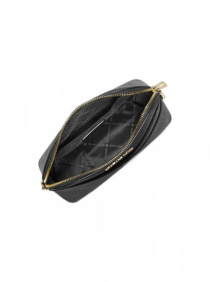 Jet Set Travel Medium Logo Dome Crossbody Bag (Vanilla) In Black/ Gold