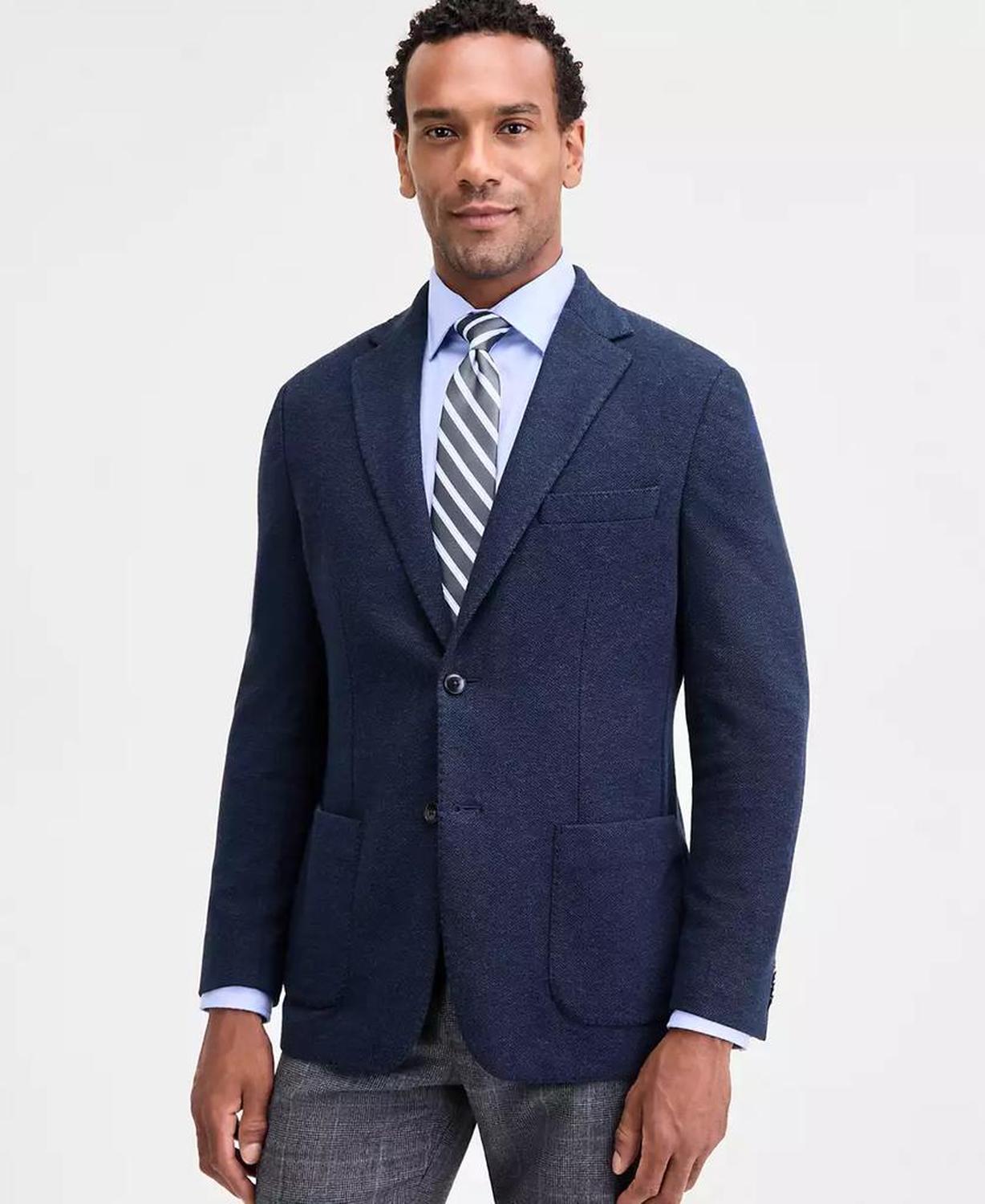 Men's Classic-Fit Stretch Midnight Herringbone Knit Sport Coat